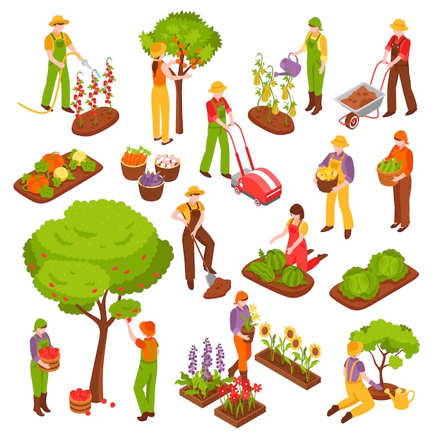 Free vector gardening isometric set