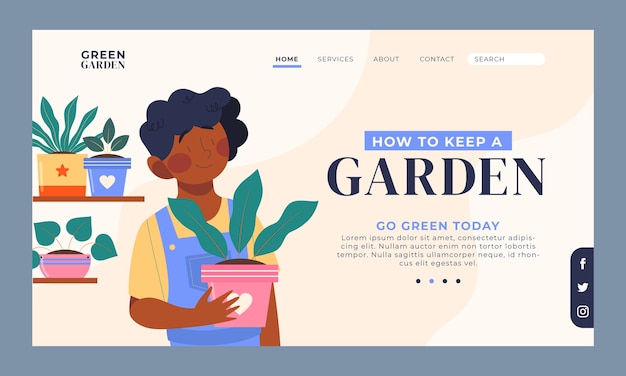 Free vector gardening landing page template design