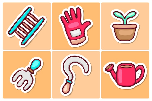 Gardening sticker icons doodle coloring vector