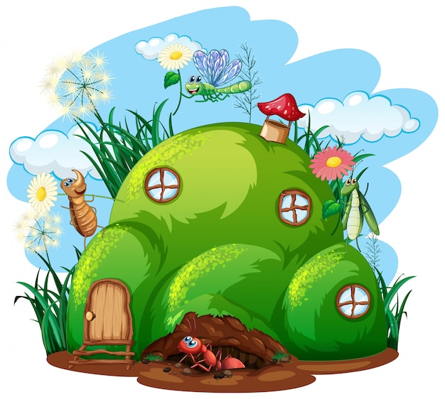 Free vector gardening theme with insects in their home