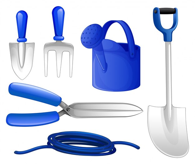 Gardening tools and hose illustration