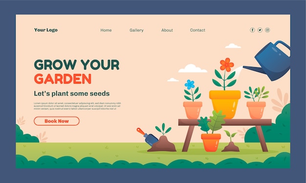 Free vector gardening and yardwork landing page template