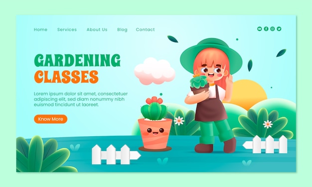 Free vector gardening and yardwork landing page template