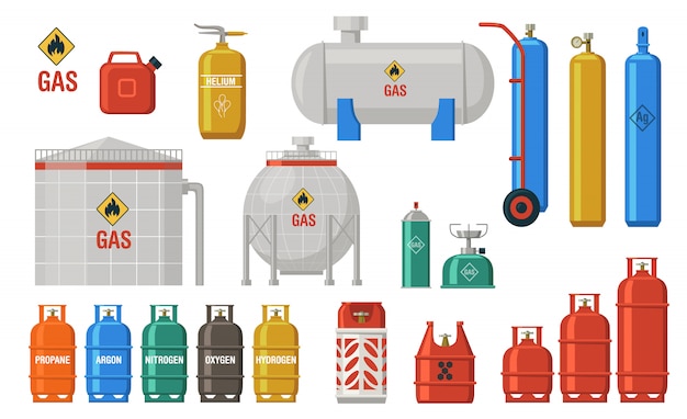 Бесплатное векторное изображение Коллекция иконок для хранения газа и топлива