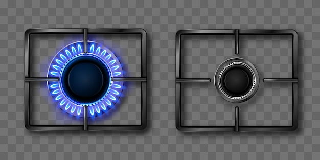 Бесплатное векторное изображение Газовая горелка с синим пламенем и черной стальной решеткой