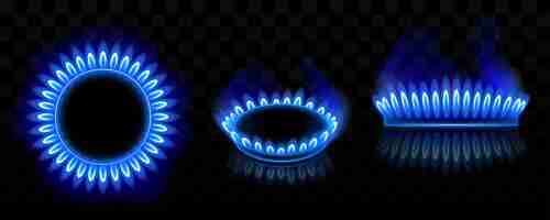 Vettore gratuito bruciatore a gas con fiamma blu, anello di fuoco incandescente