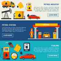 Free vector gas petrol station flat banners set