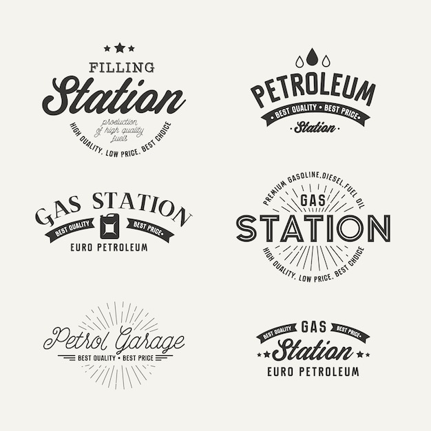 Free vector gas station label set on the gray background