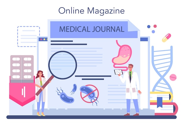 Servizio o piattaforma online del medico di gastroenterologia idea di assistenza sanitaria e trattamento dello stomaco il medico esamina l'organo interno rivista online illustrazione vettoriale