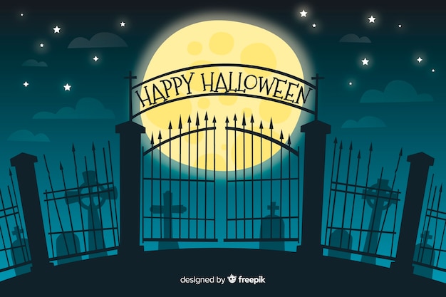 Gate of a cemetery halloween background