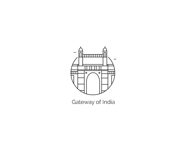 Gateway of india icon, element design in outline style. line art vector illustration.