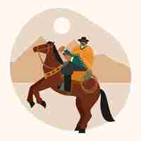 Free vector gaucho riding a horse in desert illustration in flat style