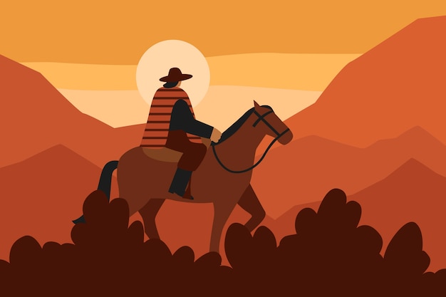 Gaucho riding a horse in desert illustration in flat style