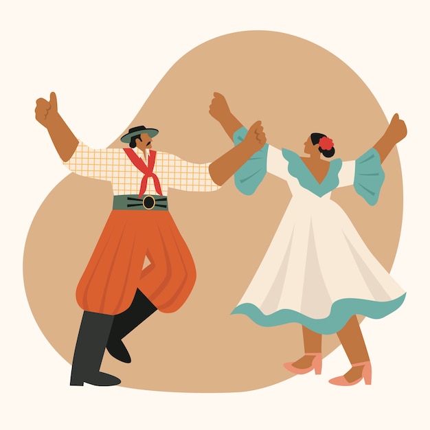 Гаучо и женщина танцуют иллюстрации в плоском стиле