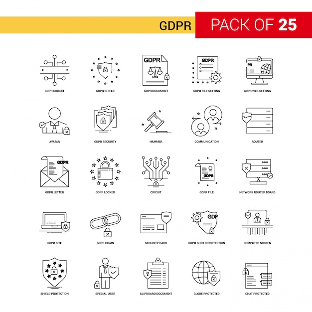 Gdpr black line icon - 25 set di icone di affari