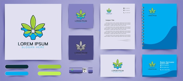 Gear and cannabis leaf logo and business branding template Designs Inspiration Isolated on White Background