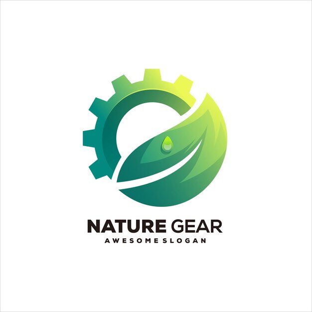 Gear leaf nature colorful logo gradient design