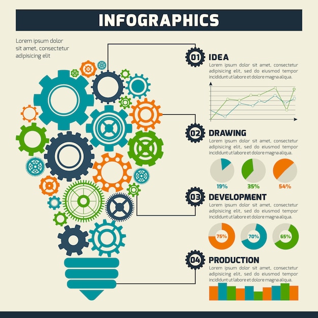 Vettore gratuito gear lightbulb infographics