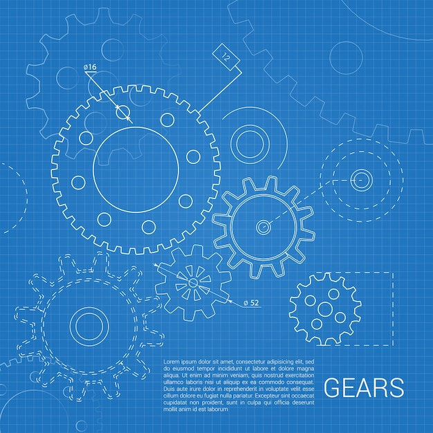 Free vector gears sketched in a blueprint