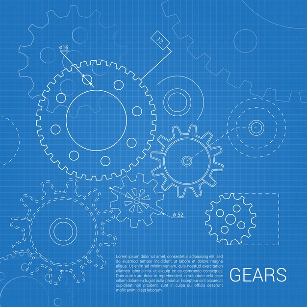 Gears sketched in a blueprint