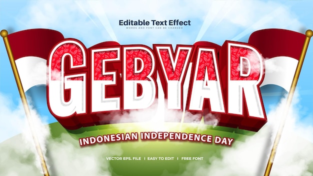 Vettore gratuito effetto testo in grassetto gebyar - significa celebrazione del giorno dell'indipendenza indonesiana