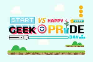 Бесплатное векторное изображение geek pride day concept с игровыми шрифтами