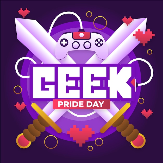 Free vector geek pride day controller and game swords