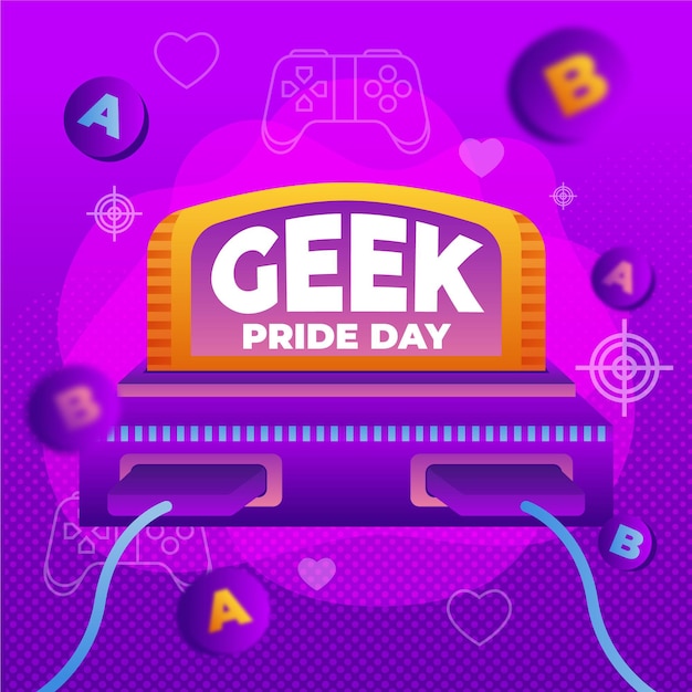 Vettore gratuito console per videogiochi retrò geek pride day