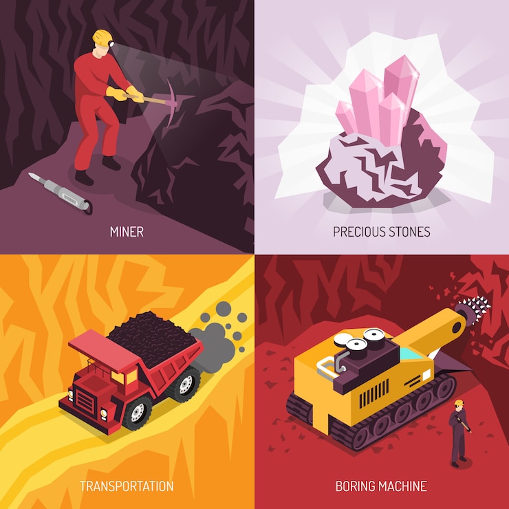 Free Vector gems precious stones mining composition set