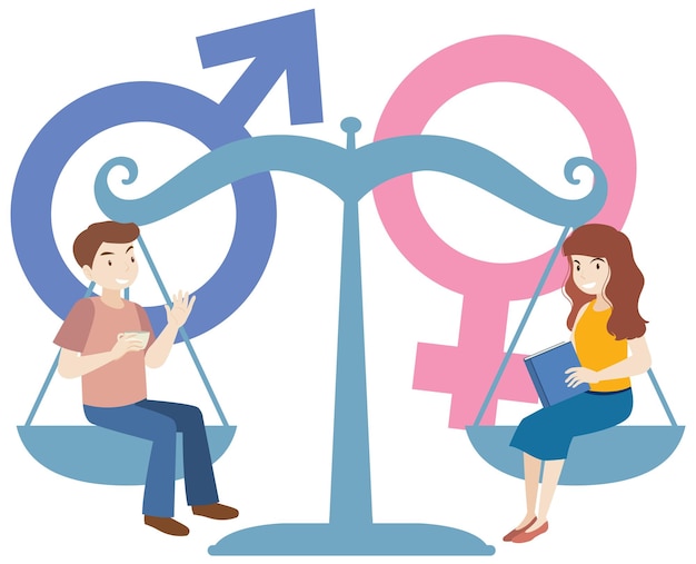 Free vector gender equality man and woman on equal scale