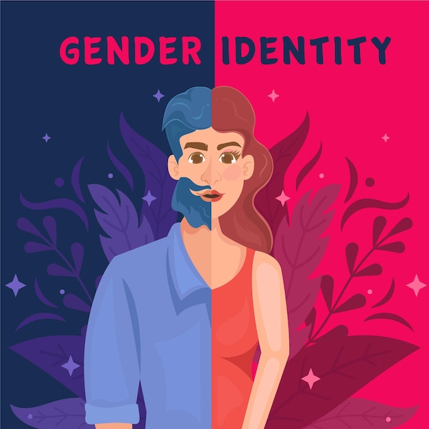 Иллюстрация концепции гендерной идентичности с мужчиной и женщиной