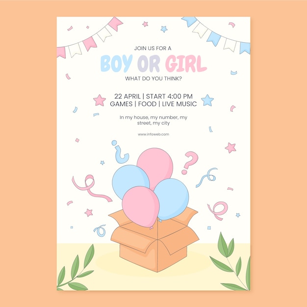 Free vector gender reveal celebration invitation