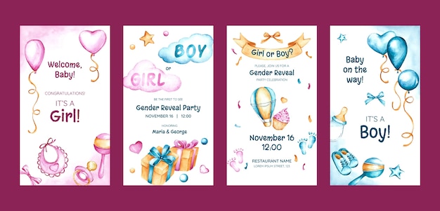 Free vector gender reveal party instagram stories