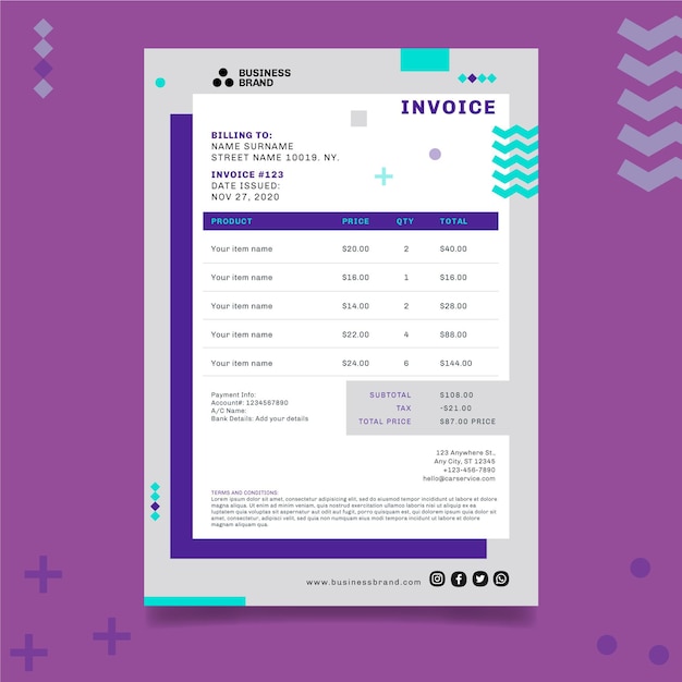General business invoice concept
