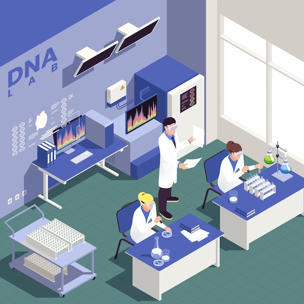 Free vector genetic engineering isometric background with science and research symbols illustration