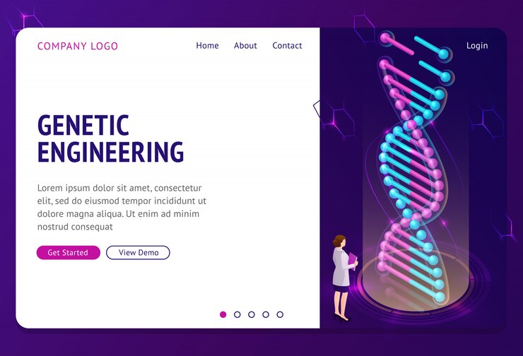Free Vector genetic engineering landing page, dna hologram