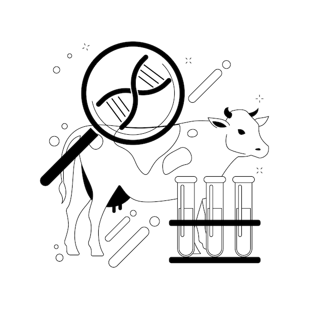 Vettore gratuito illustrazione vettoriale del concetto astratto di animali geneticamente modificati esperimento genetico animale del dna dell'industria ingegneristica del dna metafora astratta del bestiame resistente alle malattie