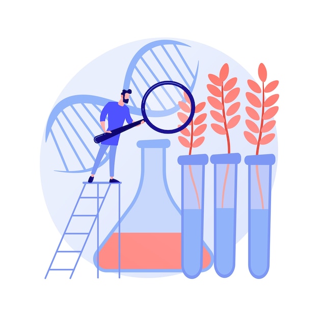 Piante geneticamente modificate concetto astratto illustrazione vettoriale. colture geneticamente modificate, piante gm, agricoltura biotecnologica, aggiunta di nuove funzionalità, agricoltura ogm, metafora astratta transgenica.