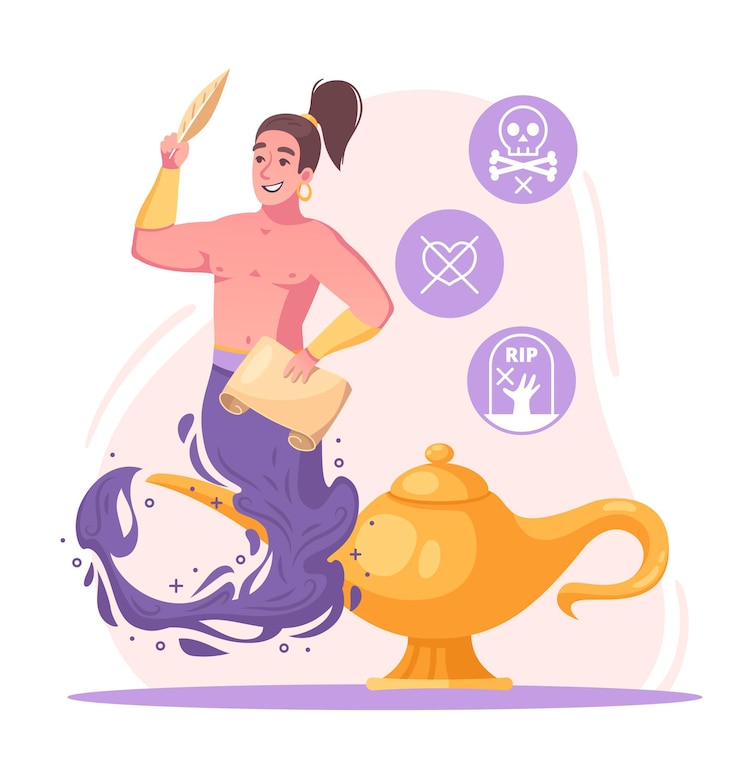 A man finds a genie lamp. A man finds a genie lamp.