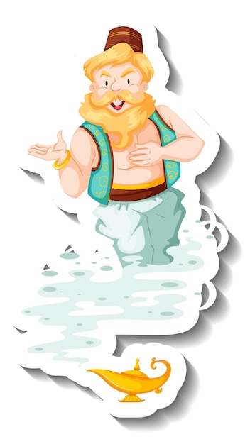 Genie coming out of magic lamp cartoon character sticker