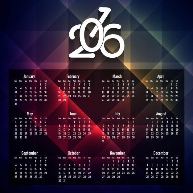 Free vector geometric 2016 calendar in colored style