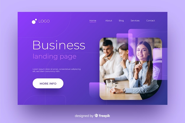 Geometric abstract landing page with photo
