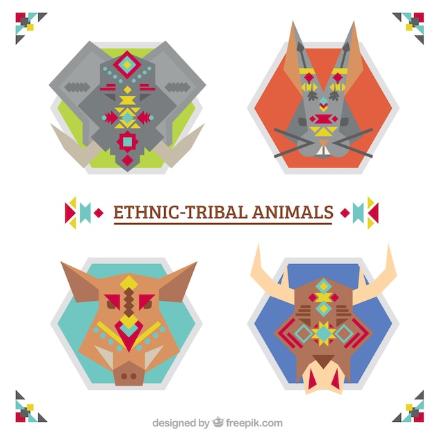 Free Vector geometric animals pack in ethnic style