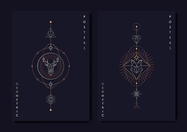無料ベクター 幾何学的な占星術のシンボルタロットカード