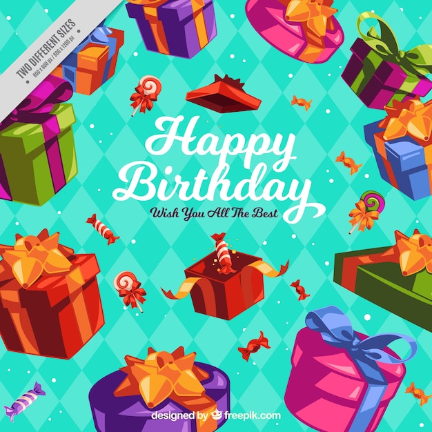 Vettore gratuito sfondo geometrico con regali di compleanno colorati