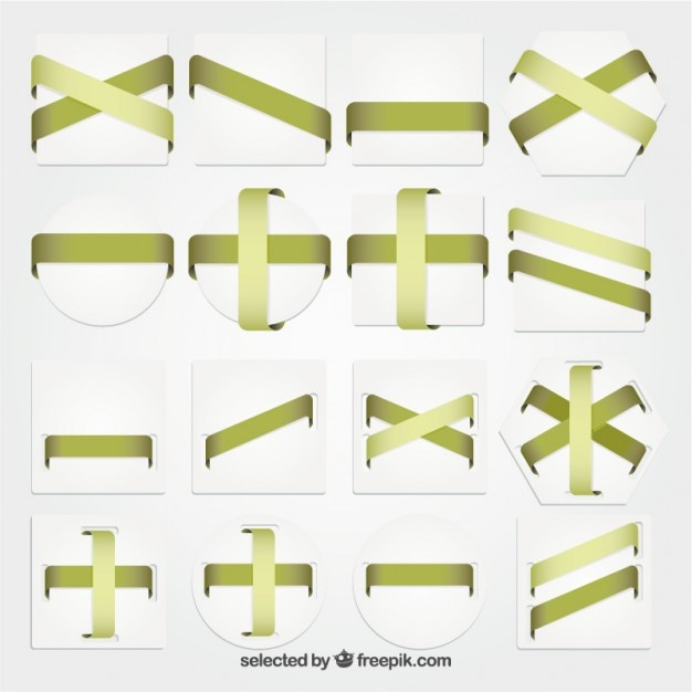 Free vector geometric badges collection with green ribbons