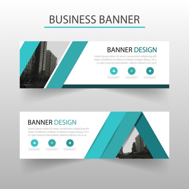 Geometric banner, blue ribbons