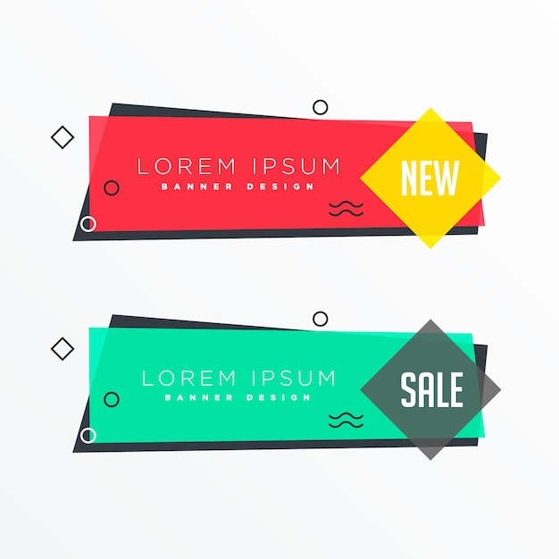 Free vector geometric banners set in memphis style with text space