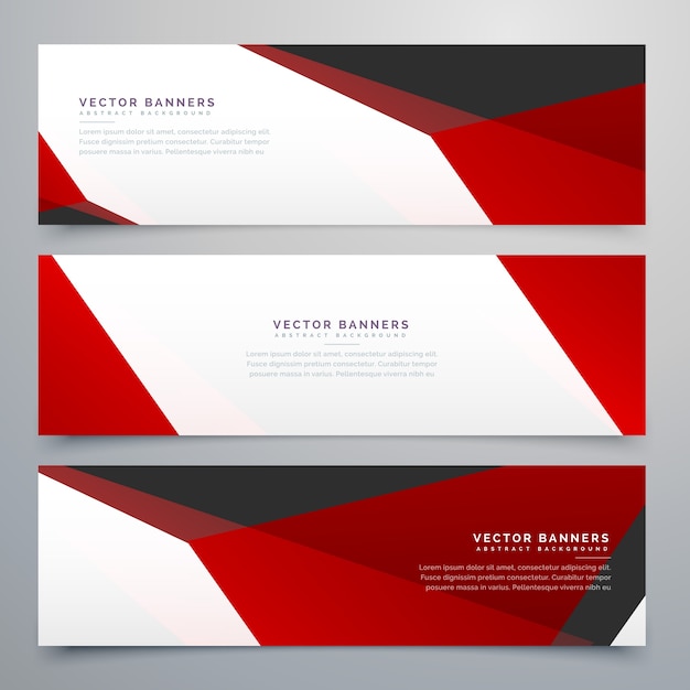 Free vector geometric banners with red polygonal shapes