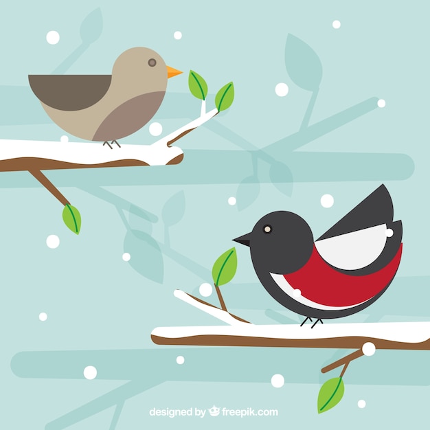 Free vector geometric birds on snowy branches